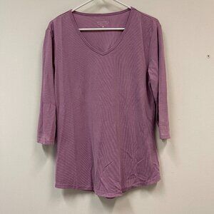Seg'ments Womens Textured Knit V-neck Essential T-Shirt Medium 3/4 Sleeve Rose